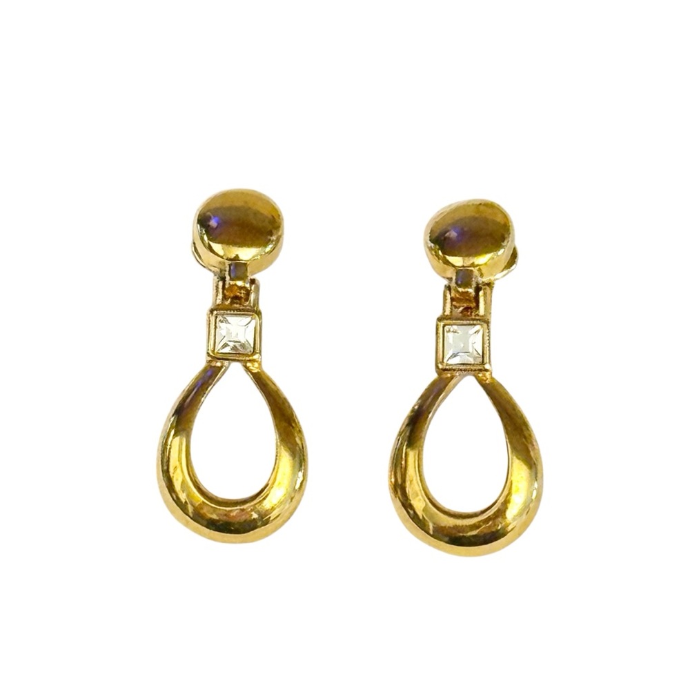 Vintage Nina Ricci Rare Gold Rhinestone Drop Clip Earrings